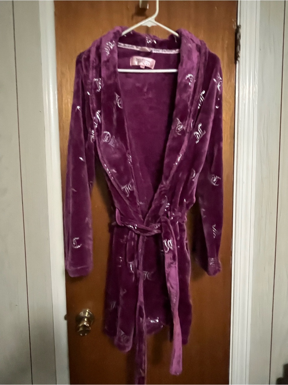 Juicy Couture Plush Robe in Deep Purple with Logo Embroidery